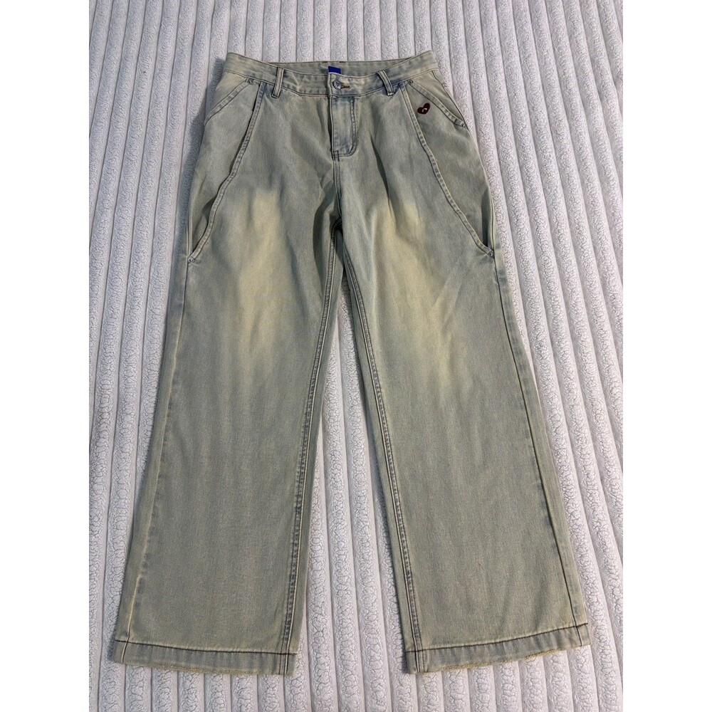 Aelfric Eden wide leg acid wash Jeans Women 30 stone wash light Blue heart skate